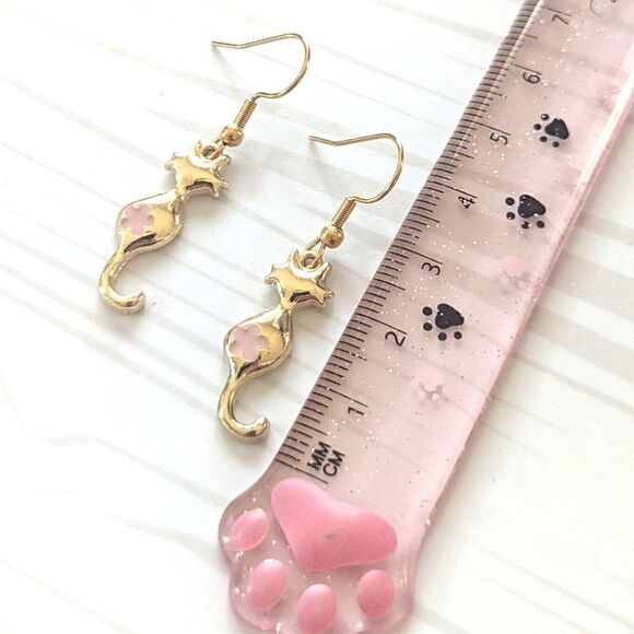 Cat Dangling Stainless Steel Hook Earrings - Picture 5 of 8